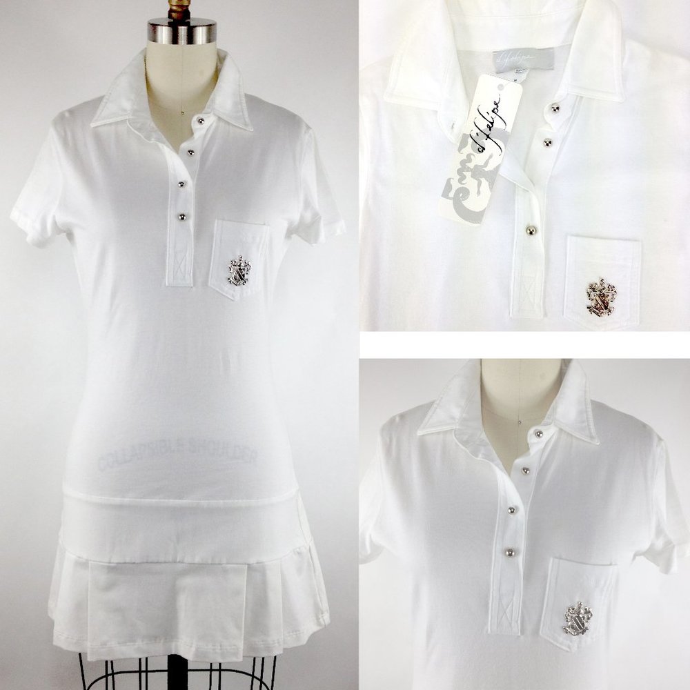 White Tennis Dress Pleated Skirt Silver Buttons